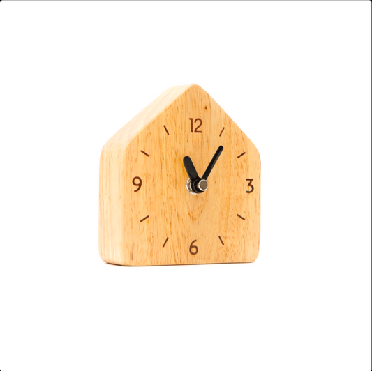 Handmade wooden house table clock – minimalist home decor
