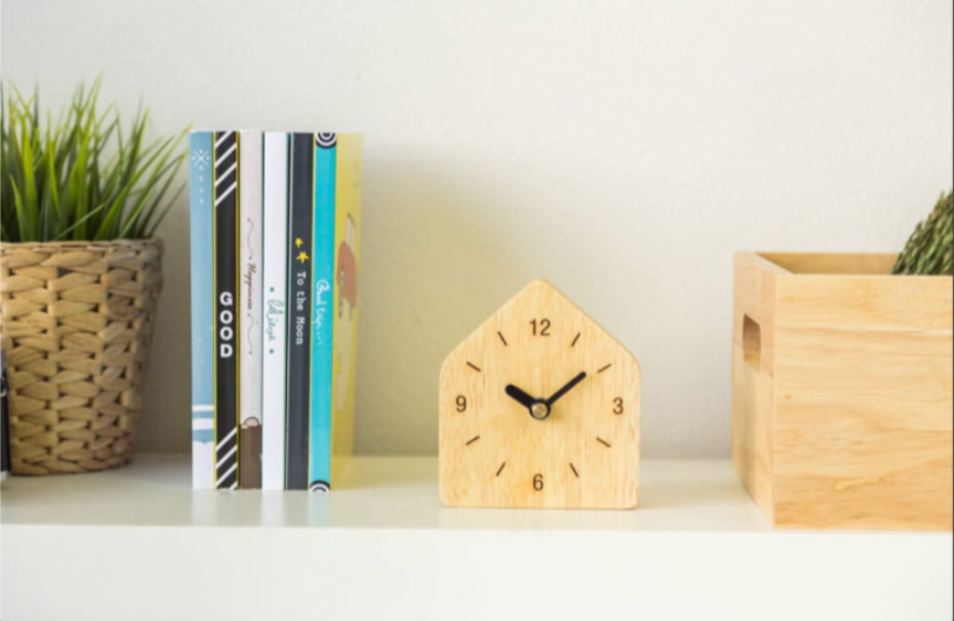 House shaped wooden desk clock – unique artisan design

