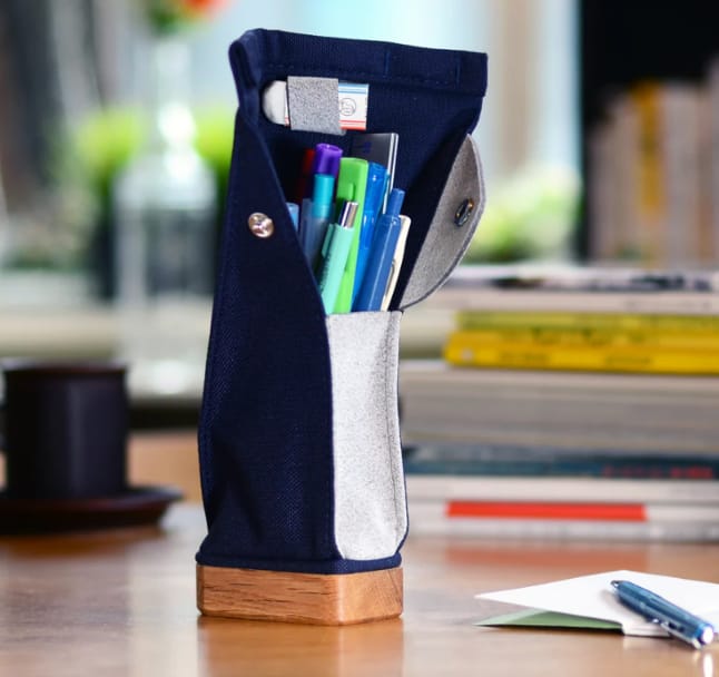 Navy/Mix Gray Wood Base Standing Case